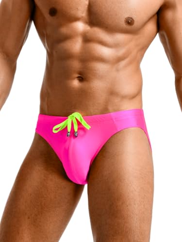 Mens Swim Briefs Sexy Underwear, Neon Drawstring Bikini Swimwear Pool Party, Micro Thong Swimsuit Beach Tan Through - Main Image