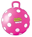 Socker Bopper Hippity Hopper Ball, Inflatable 15' Jump Ball for Kids, Pink Polka Dot, Indoor and Outdoor Fun, Durable Heavy Gauge Vinyl, EZ Grip Handle, Promotes Balance-Coordination-Strength
