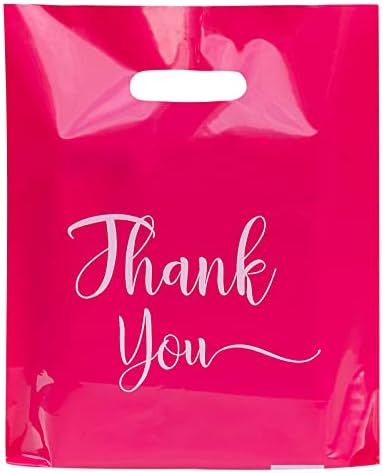 MLAFLY Thank You Bags for Business Small, 100 Pack Bulk Plastic Shopping Bags for Small Business, Merchandise Bags for Packaging Products, Retail Boutique Bags for Wholesale (Small(9"x12"), Pink)