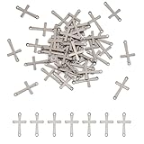 FASHEWELRY 50Pcs Stainless Steel Cross Pendant Links 17x9.5mm Small Crucifix Cross Metal Halloween Charm Connectors for Rosary Prayer Jewelry Making Hole: 1.2mm