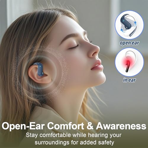 Image of Open Ear Earbuds Wireless Bluetooth 5.4 HiFi Stereo Earbuds with Ear Hooks | 32H Open Ear Headphones with ENC Noise Cancelling, IPX7 Waterproof Sport Over Earbuds for Running /Gym, Deep Blue