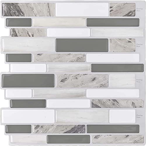 HUE DECORATION 3D Peel and Stick Backsplash Tile for Kitchen & Bathroom, 5 Pack, 10'X10', Gray, Waterproof, Modern Style