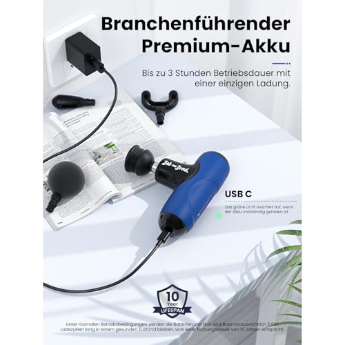 BOB AND BRAD Q2 Mini Massagepistole – Tiefengewebe Massage Gun für Rücken & Schulter, Starke Perkussions Massage Pistole für Büro, Sport & Reise – Leise, mit Koffer, USB-C & 5 Aufsätzen 4