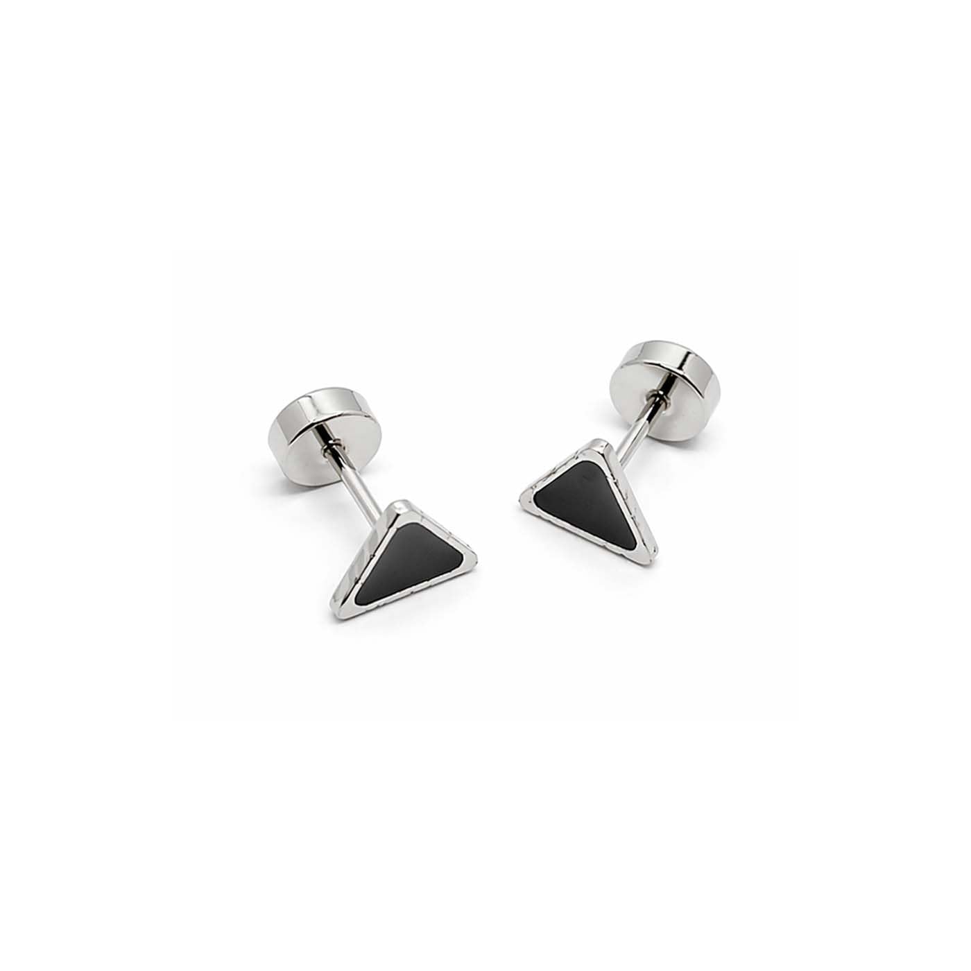 (1 Pair) Unisex Fancy & Stylish Stainless Steel Silver Glossy Finish Elegant Black Triangle Design Dumbbell/Barbell Stud Ear Piercing Earrings for Men & Women-image-25