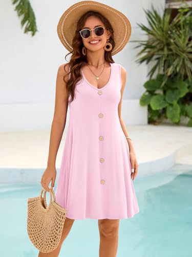 Image of BELAROI Summer Dresses for Women Beach Tshirt Sundress V Neck Casual Swing Tank Dress Swimsuit Cover Ups Pockets