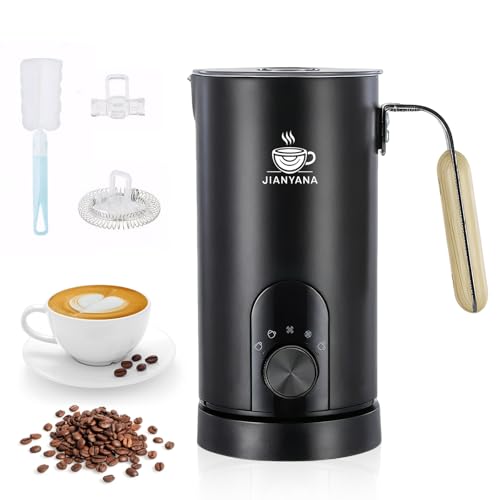 JAINYANA Espumador de Leche Eléctrico 5 en 1 Espuma Caliente y Fría Automática Calentador de Leche,350ML Silencioso Acero Inoxidable,para Latte Capuchino Macchiato y Chocolate Caliente(Negro)