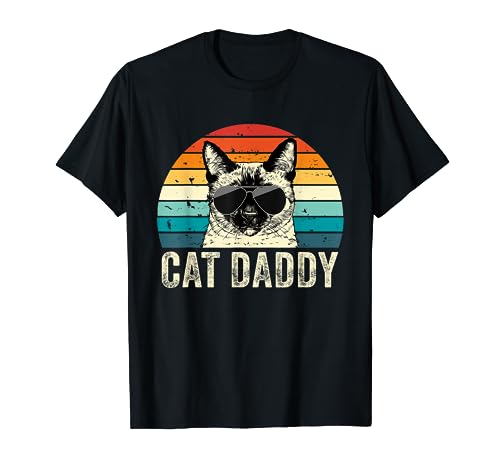Retrò Cat Daddy Vintage Distressed Siamese Cat Meezer Papà Maglietta