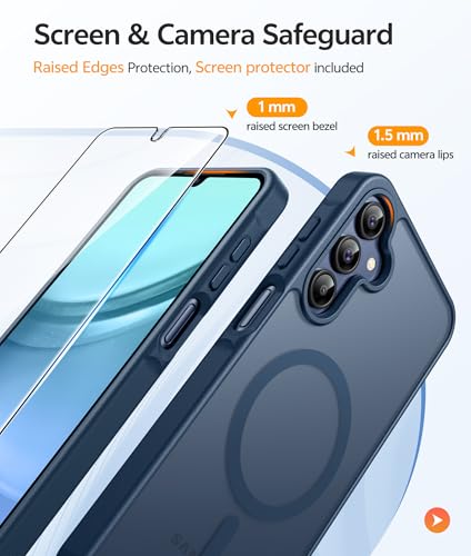 Image of FNTCASE for Galaxy A15 5G Phone Case: [Compatible with Magsafe] [Screen Protector] Matte Translucent Military-Grade Protection for Samsung A15 Cover - Blue