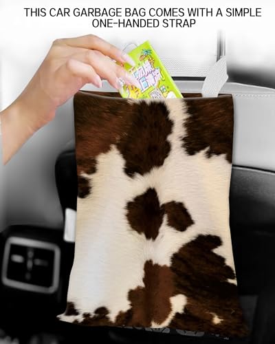 Image of Car Garbage Can, Car Trash Bag, Car Garbage Bag, Hanging Car Trash Can for Car Accessories, Vehicle, Travelling, Camping, Cute Car Back Seat Organizer, Retro Brown Cowhide
