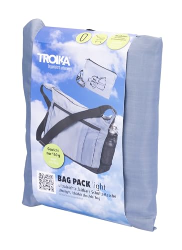 TROIKA Schultertasche faltbar (platzsparend im Innenfach verstaubar) mit Karabiner zur schnellen Befestigung – BAG PACK – großes Hauptfach, kleines Innenfach und Außenfach – Polyester – grau