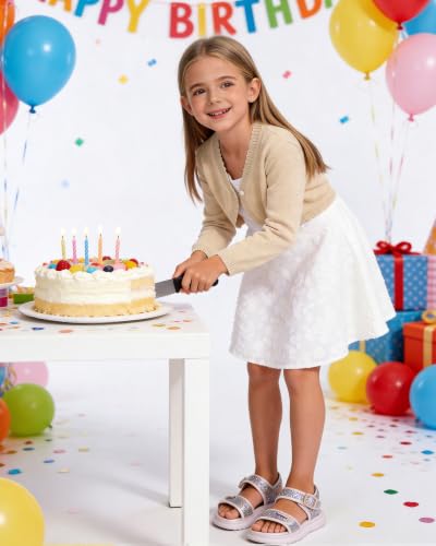 Image of Girls Cardigan, Girls Bolero Shrug Sweater, Kids Knit Hollow Out Long Sleeve, Button Cover Up Cropped Tops