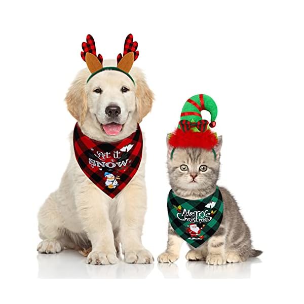 Pedgot 6 pack pet costume accessories christmas classic buffalo plaid pet scarf pet xmas reindeer antlers headband with ears adjustable xmas dog santa hat for pet decor - image 6
