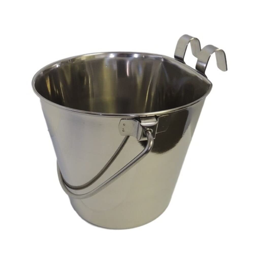 MPP Dog Animal Pet Flat Sided Hanging Feeding Water Pails Stainless Steel Hook On (1 Quart)
