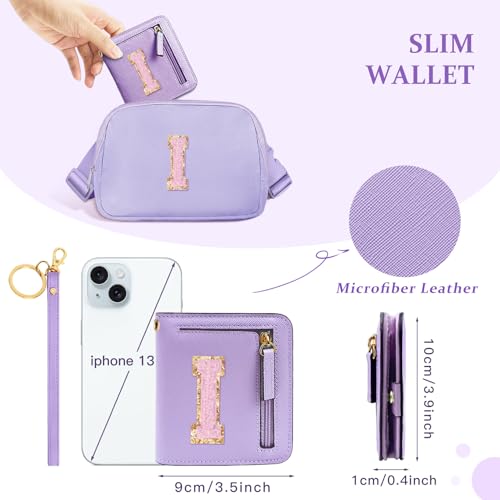 Image of COSHAYSOO Initial Wallet RFID Small Bifold Slim Letter Wallet for Women Teenager Girls Travel Daily Necessities Credit Cards Money Cash Coin Organizer, Lavender, Compact, I