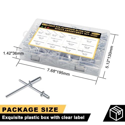 Siptenk 530Pcs Pop Blind Rivets Assortment Kit thumb #7