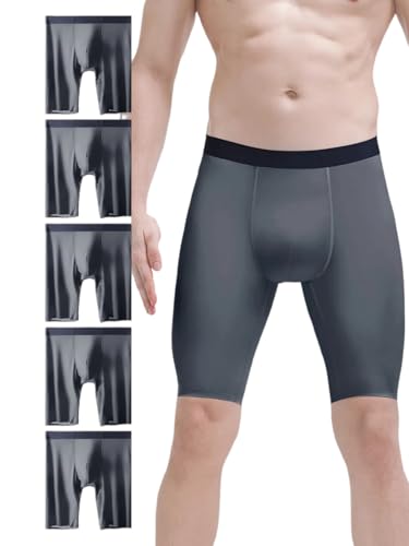 AORGSVI 5-Pack Men's Boxer Brief, Ice Silk Seamless Underpants, Sports Extended Anti Crotch Shorts Running Underwear