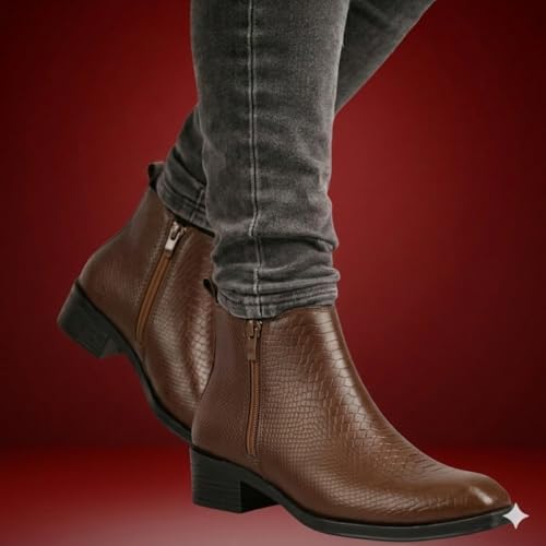 Image of Men's Chelsea Boots with Zipper closure | Croc Textured Leather | Cuban Heel | Italian Design | TPR Sole | Cushioned Insole
