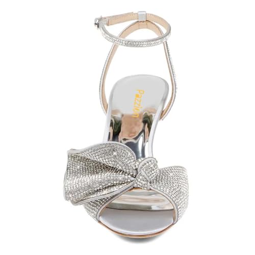 Pazzion Women Open Toe Low Heel Rhinestones Bows Sandals Open Toe Strap Buckles Pumps Daily Wedding Dress Shoes Size 4-16 US4