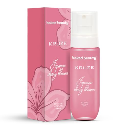 Image of BAKED BEAUTY Kruze Japanese Cherry Blossom Perfume Body Mist | Refreshing Long Lasting Tropical Fragrance|Double Duty Mist For Hair & Body| Travel-Friendly Perfume Body Spray for Women- 100ml