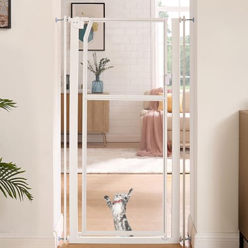 unipaws 142 cm Extra Hoch Katzengitter Tür, Transparente Türgitter Katze, 75–85 cm Breite, Ohne Bohren Druckmontage, Hundegitter Wohnung für Türrahmen, Flur und Treppen (Weiß