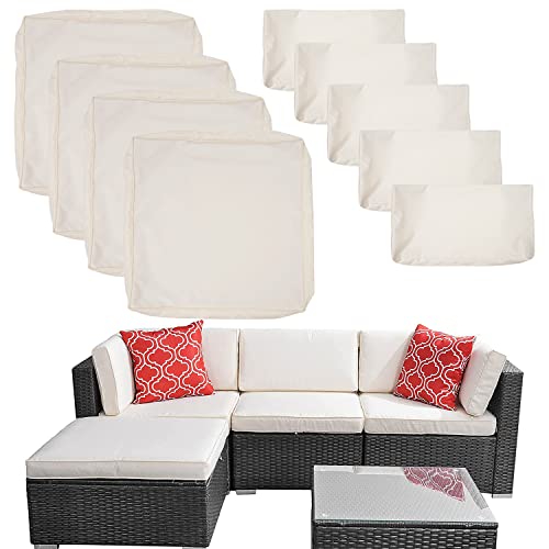 9 Pack Outdoor Patio Cushions Replacement Covers Fit For 5 Pieces 4-Seater Wicker Rattan Furniture Conversation Set Sectional Sofa Seat Cushion Pillow, Water-Resistant Fadeless,Beige-Covers Only #TOP15
