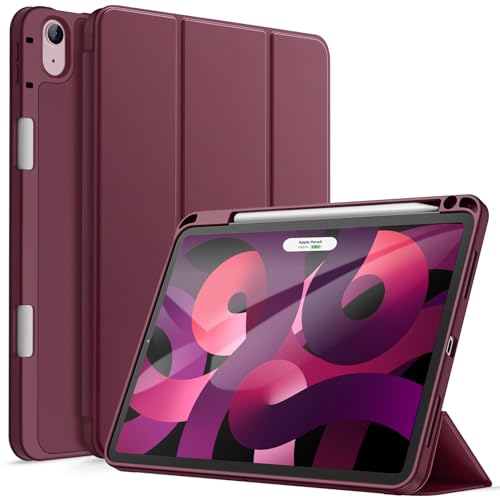 JETech Custodia per iPad Air 11 Pollici M4/M3/M2 (2026/2025/2024), iPad Air 5/4 (Modello 2022/2020, 5a/4a Generazione) con Portapenne, Cover Tablet Sottile con Retro in Morbido TPU (Vino Rosso)