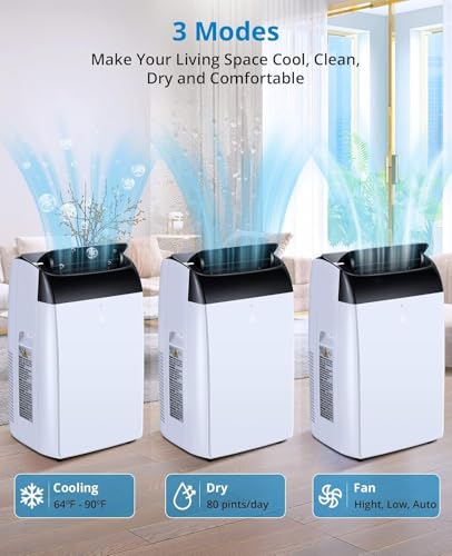 Image of 14000 BTU Portable Air Conditioner, 3-in-1 AC Unit with Dehumidifier & Fan, Cools Up to 750 Sq.Ft, Remote Control, 24H Timer & Low Noise Design, Black