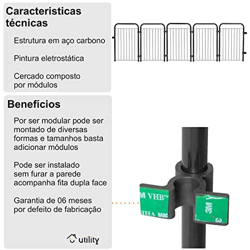 Cercado Pet Dobrável Portátil 5 Modulos Segurança Preto
