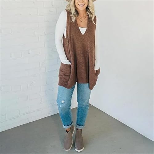 Cozy Pocket Sweater Vest, Solid Color Oversized Sweater Vest, Womens Casual Sleeveless Ribbed V Neck Knit Vest4