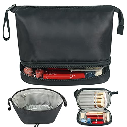 Joindo Travel Makeup Bag, Double Layer Cosmetic Bag, Large Makeup Brush Bag, Portable Toiletry Bag, Waterproof Compartment Makeup Organizer Bag For Women Girls Men (Black) #TOP4