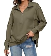 BLENCOT Womens Oversized Sweatshirt Half Zip Fleece Pullover Long Sleeve Fall Side Slit Tops