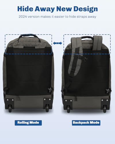 Hynes Eagle Rolling Backpack 42L Backpack with Wheels Airline Approved Carry on Luggage Laptop Travel Suitcase Bag for Women Men Dark Grey with Waist Pack Grey4