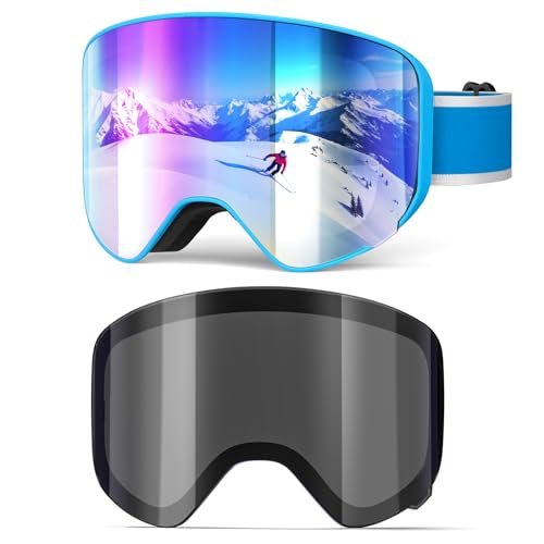 MAMBAOUT Ski Goggles with Magnetic Lens, Kids Snowboarding Goggles for