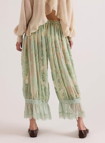 Image of UAURORAO Women Lace Trim Bloomer Pants Flowy Culottes Pantaloons Bloomers