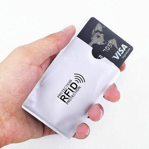 kit Com 6 Porta Cartão Anti Fraude Prata Por Compra Por Aproximação Contactless Anti RFID/NFC Trava