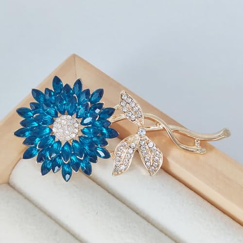 Image of Rhinestone Flower Brooch Pin Pink Blue Crystal Sunflower Brooch Big Large Bouquet Brooch Pin Wedding Ball Birthday Party Brooch Elegant Clothing Hat Bag Accessories Jewelly for Women