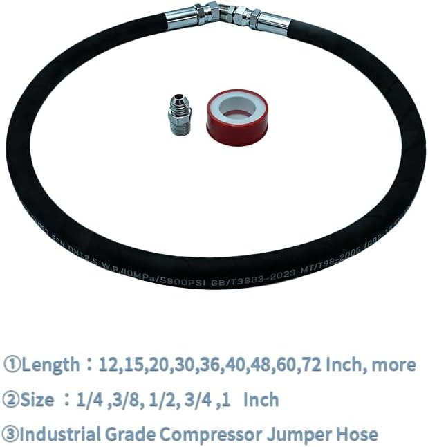 Industrial grade Hydraulic Hose 1/2" NPT Male x 120" Length,High Pressure Hose With Both Sides 360°Swivel Fittings,5800 PSI&250°F High Temp & Pressure Resistance for Hydraulic Systems