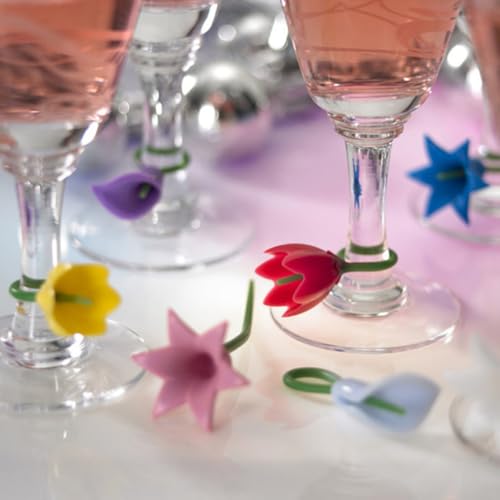 Marcadores de copas de silicona florales, identificadores de vasos para fiestas en casa 4