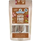 Convient à tous les chiens : grâce à la composition soigneusement sélectionnée de superaliments riches en nutriments, de fruits et légumes juteux et de viande fraîche, les bâtonnets sont idéaux pour les chiens actifs ayant des besoins énergétiques élevés, mais aussi pour les chiens moins actifs.