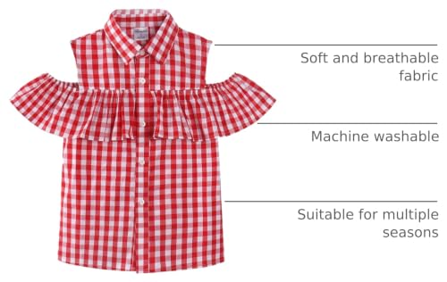Image of Noomelfish Girls Ruffle Cold Shoulder Top Blouse Short Sleeve Button Down Shirts (4-12 Years)