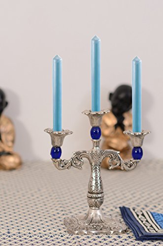 eCraftIndia Decorative Sky Blue Candle stand (LxWxH - 7.5INx4INx8.75IN)