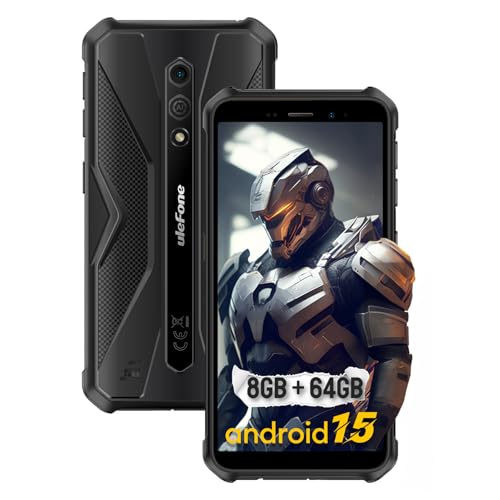 Ulefone Armor X12 Pro Rugged Smartphone, Waterproof Phones Unlocked, Octa-core Android 15, 8GB+64GB, Dual SIM Global 4G LTE, 4860mAh Battery, Face Recognition, Bluetooth, NFC, Compass - Black