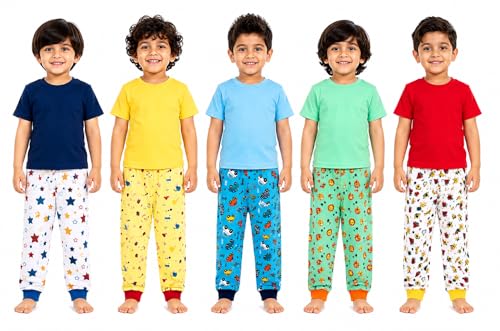 Image of NammaBaby Cotton Pajama Pants with All Over Print for Boys and Girls (Multicolor Designs)(Regular Fit)(Pack of 5)