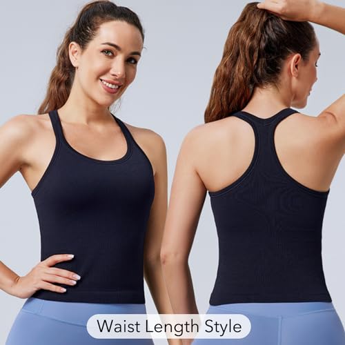 Image of Women's Workout Tank Tops, with Built in Bra Racerback Seamless Crop Tops | Removable Pads, 1 /2 /3 Pack, A-D Cup, High Support, Wireless, Full Coverage, Camisole Sport Tanks, for Yoga Gym Exercise Daily