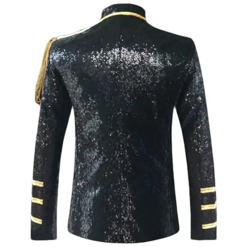 Shiny Sequin Blazer for Men Glitter Chain Military Tuxedo Blazer Nightclub Stage Show Suit Jacket4
