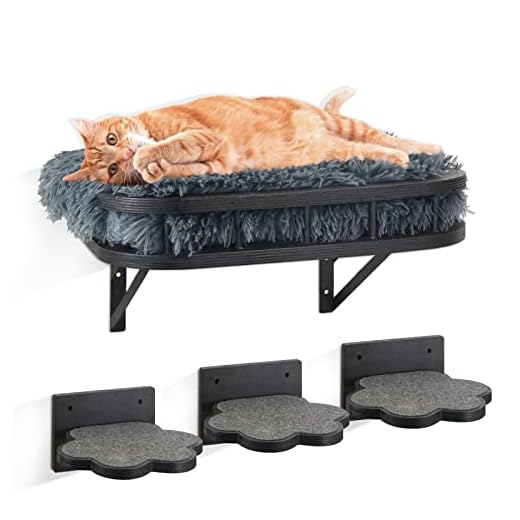 Cat Hammock Cat Wall Furniture with 1 Plush Cushion and 3 Wall Steps, Wall Mounted Cat Shelves and Perches, Cat Climbing Shelf Cat Scratching Post for Sleeping, Playing, Climbing, Gift for Cat