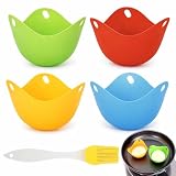 Juego de 4 Moldes Escalfadores de Huevos de Silicona con Pincel de Aceite, Accesorios para Freidora de Aire, Microondas y Cocina, Sin BPA y Antiadherentes