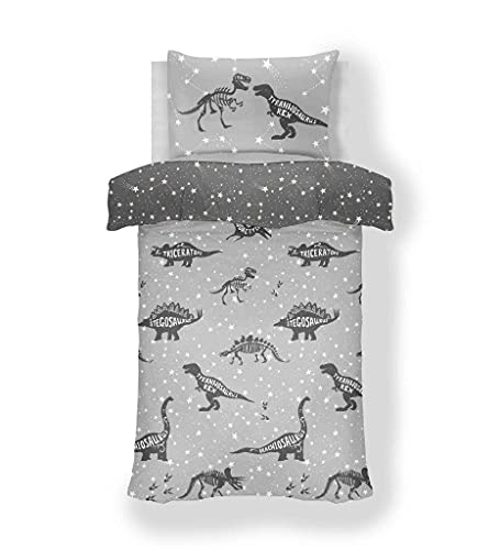 De Lavish Kids Space T Rex Dinosuar Stars Print Duvet Cover Quilt Bedding Set With Pillowcase Polycotton Reversible Single Size Bed
