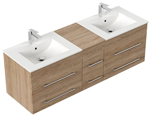 emotion Meuble Salle de Bain Double Vasque Roma XL décor chêne