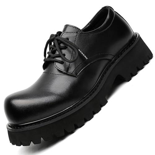 Image of Men's Fashion Platform Chunky Dress Shoes Business Casual Height Boosting Oxford Shoes Round Toe Leather Derby Shoes